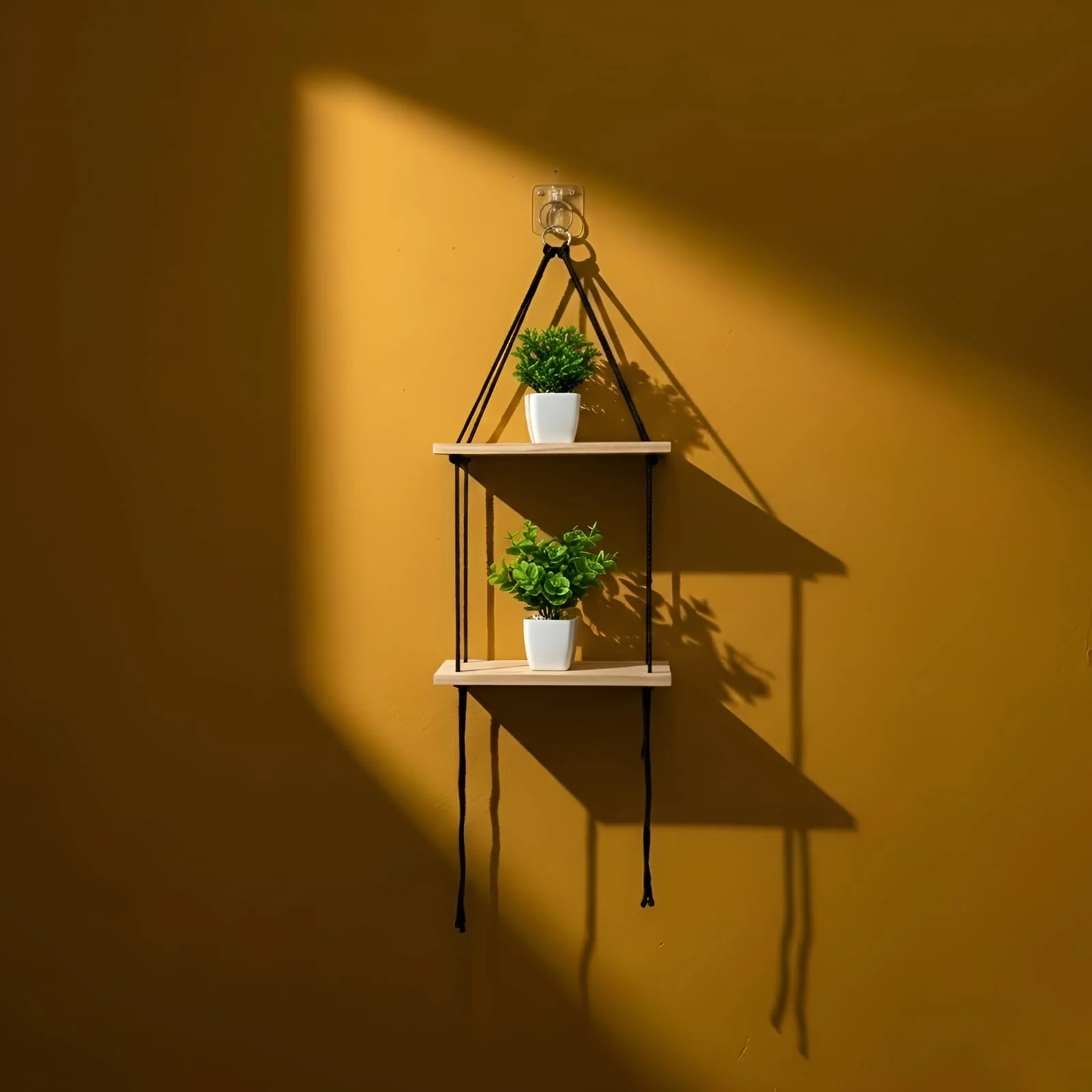 2 Tier Wooden Macrame Hanging Shelf - AF1011